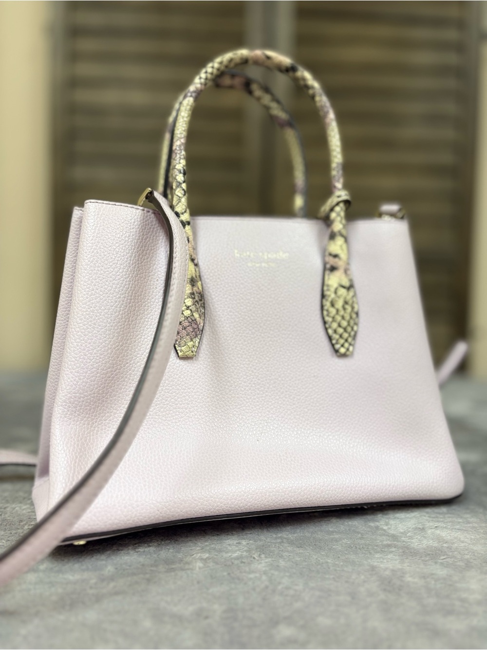 kate spade Pale Pink Leather Satchel with Snake-Print Handles
